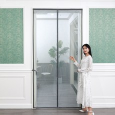 현관문 벨크로 자석 방충망 무타공 모기장 메쉬 침실 방문용 프리미엄 가림막, 2_그레이 넓은 벨크로 수납