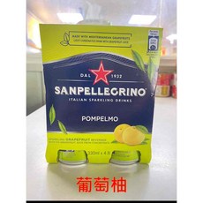 San Pellegrino 聖沛黎洛 義大利氣泡飲 (口味可選) 330ml x 4入 x 6組, 1個, 葡萄柚330ml罐裝（1組4罐）