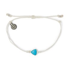 Pura Vida 美國手工 Turquoise Triangle 三角綠松石 白色蠟線可調式衝浪手鍊手環, 1個