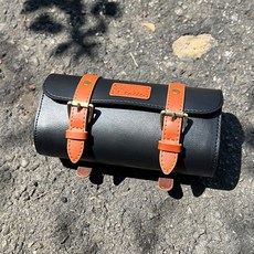 速度公園 復古皮革圓筒包 棕色/黑色 自行車側包 車前包 車尾包 防潑水, 1個, 黑色