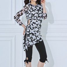 까르죠아 플라워 사선 롱 블라우스 라인댄스상의 스포츠댄스복 여성 칠부 티셔츠 스팽글 반짝이 사교댄스 줌바댄스 커플댄스 시스루 섹시댄스복 롱티 롱댄스복 몸매드러나는