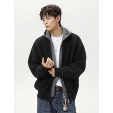 인조 사슴털 소재 가을 겨울 후드니트 가디건 스웨터 편안한 트렌디한 스타일 임산부 아우터 레트로 니트코트