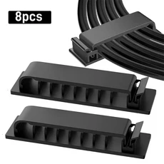 2/4PCS 8 슬롯 셀프-접착 케이블 정리 클립 사무실 TV 이더넷 책상 아래 USB 코드 관리용, 03 8Pcs Black