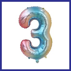 파티브로 32인치(=70cm) 파스텔 숫자풍선 생일 기념일 포토존 꾸미기, 숫자3, 1개, 블루그라데이션