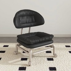 萬向輪矮凳：家用滑輪椅，換鞋、美甲、學步多用途小凳，客廳沙發小板凳, 1個, 云朵靠背加大坐墊黑色（靜音滑輪）