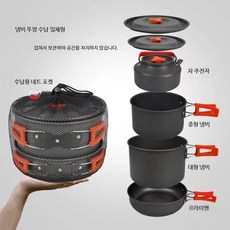 캠핑 야외 조리도구 세트 접이식 캠핑냄비 주전자 포함 휴대용 캠핑코펠세트 캠핑식기세트 캠핑주방용품 캠핑양념통 보관가방 포함 캠핑용품 풀세트, 1개, 1-2인 세트 냄비 소형2