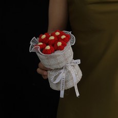 針織毛線泡芙花束 情人節花束, 小香風紅泡芙（不含袋子燈）, 1個