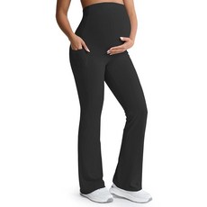 Mama Land 버터처럼 부드러운 임산부 플레어 레깅스 복부 위 73.7cm/81.3cm/86.4cm(29인치)/81.3cm(34인치) - 주머니가 있는 운동 요가 임산부 바