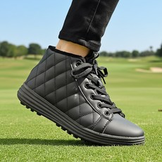 에버라스트 겨울 누빔 하이탑 골프화 여성 발편한 쿠션 논슬립 퍼 스니커즈 털신 방한화 스파이크리스 기모 신발