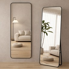 소프트엣지 부착형 스탠드 전신거울, 블랙