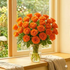 주말배송 신선보냉포장 아르띠콜로 생화 장미 꽃택배 줄기 컨디셔닝 완료, 20개, 오렌지 장미