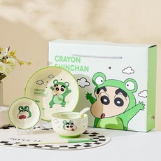 다나에 짱구 공식 라이센스 세라믹 식기세트 1인식기 5P+Lin Lin Co. Ltd. 스마트톡, 그린, 1세트, 밥그릇+미니종지+접시+젓가락+숟가락+스마트톡