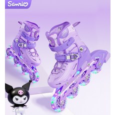 산리오 쿠로미 여아 인라인 롤러스케이트 헬멧 보호대 세트 분리형 조절 가능 초보자용, 쿠로미 신발, 1개