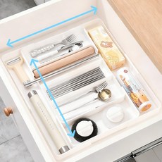 수저 정리함 길이조절 다용도 서랍정리함 식기 문구 화장품 수납 모듈형, 1개, 베이지 대형