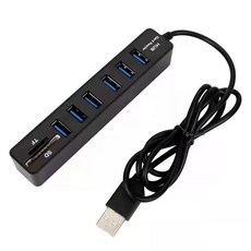 USB 讀卡機 二合一，多接口USB Hub，SD/TF讀卡器，高速USB 2.0傳輸，適用多系統, 1個, 黑色
