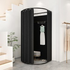 간이 피팅룸 조립식 이동식 옷가게 매장 의류매장 풀세트 탈의실 블랙 프레임+블랙, 1개, 우아한 블루 린넨 업글 반원형 세트 85x80x200c