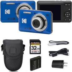 코닥 픽스프로 FZ55 디지털 카메라 16MP 컴팩트 포인트 앤 슛 5배 광학 줌 28mm 광각 렌즈 1080P 풀 HD 비디오 레드 케이스 및 32GB SD 카드, Blue