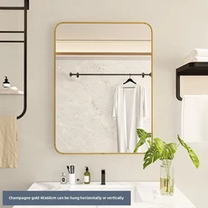 알루미늄 프레임 욕실 거울 벽걸이 형 화장실 세면대 화장 거울 화장실 세면대 직사각형 욕실 거울 세면대, Gold 40 60CM