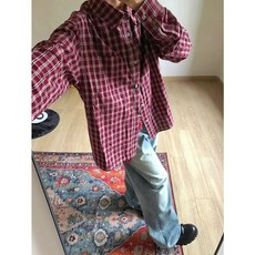 레트로 체크 긴팔 셔츠 재킷 자켓 퍼 울 퀼팅 니트