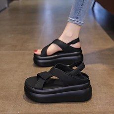 투니스 여성 심플 크로스 스트랩 퉁굽 샌들 7cm