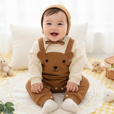 몽실이 곰돌이멜빵 우주복 보넷세트 남아 여아 유아 외출복 보넷 간절기 봄 가을 백일 선물