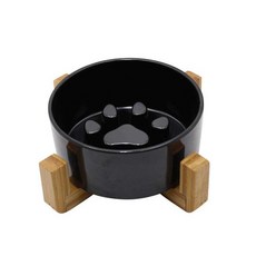 台寵 北歐風 寵物餐碗 狗碗 貓碗, 1個, 竹架慢食碗-經典黑
