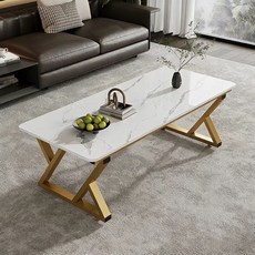 YAPOGI 거실 소파 테이블 좌식 소파 테이블 대리석 세라믹 거실테이블, 화이트 + 골드 120cm