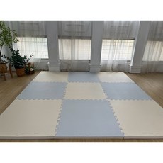 方格子地墊 台灣製 60x60x3cm 9入 柔霧美學系列 北歐莫蘭迪色 EVA巧拼 加厚遊戲墊, 霧藍x奶白9入
