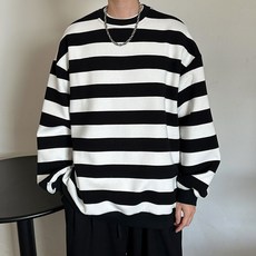 투니스 남성 스트라이프 라운드넥 풀오버 맨투맨