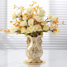 送瓶墊陶瓷臺面花瓶客廳插花擺件裝飾品餐桌歐式仿真花瓶仿真花永生花人造花乾燥花永不凋零拍照道具假花裝飾居家裝飾, 百靈超工供應廠 花瓶+米色玫瑰（2束11