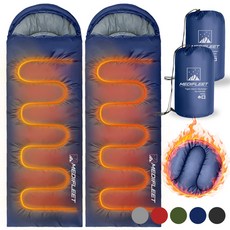 메디플릿 겨울용 머미형 야외 캠핑 침낭 + 수납가방, 2개, 네이비 블루 (2400g)