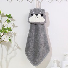 動物造型可掛式吸水擦手巾 - 柔軟速乾不掉毛 廚房浴室清潔好幫手, 1個, 灰色柴柴