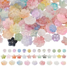 150개 3가지 스타일의 수제 램프워크 꽃 모양 비즈 혼합 색상 10~15x10~15.5mm, 혼합색
