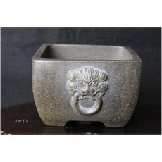 【小樹安每】中國盆缽-宜興古銅泥獅紋正方鉢12cm，精緻雕刻，增添空間文化氣息，展現獨特品味, 1個