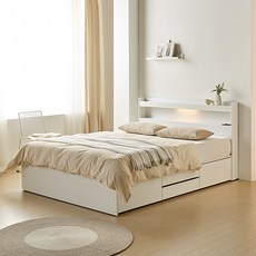 알파침대 클레어 LED 2단 수납 침대프레임 방문설치, 화이트