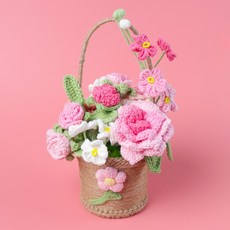 手工玫瑰花籃成品編織手提花籃永生花擺件情人畢業季花束小禮物, 1, 花錦  手提花籃 粉色系
