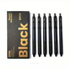 제롭 번지지 않는 퀵드라이 빨리 마르는 메탈릭 중성 노크식 젤펜 0.5mm 6P, 1세트, 블랙 워리어