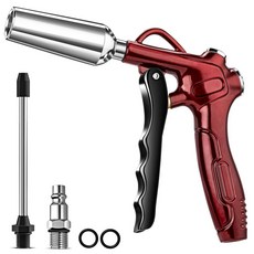 강력한 플로우 노즐이 있는 대용량 에어 블로우 건 12.4cm(4.9인치) 스테인리스 스틸 연장 및 0.6cm(1/4인치) 표준 퀵 플러그가 있는 레트로 레드 에어 노즐 블로, 강력한 플로우 노즐이 있는 대용량 에어 블로우 건, 1, 1