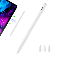 JAMJAKE 아이패드 호환 스타일러스 펜슬 스마트 터치펜 초미세 펜촉 2가지 충전 방식 자석 충전 + USB-C 충전 P10, 1개, 화이트