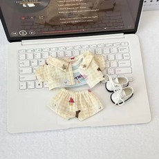 正品20cm棉花娃娃娃衣襯衫沙灘裝15釐米毛絨公仔衣服眼鏡配飾屬性, 1個, 5號gai溜子T恤+褲子,20釐米