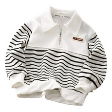 萱寶媽咪baby童裝館 韓版兒童春秋薄款半拉鍊長袖上衣 男童條紋衛衣 中大童長袖T恤