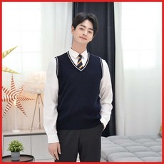 빅사이즈 네이비 화이트라인 교복조끼 남자용 -4XL bok+ZIIaLj