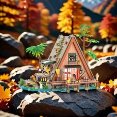 6028 크리 티브 스트리트 뷰 건축 모델 숲 나무 집 유형 퍼즐 조립 빌딩 블록 장난감 선물