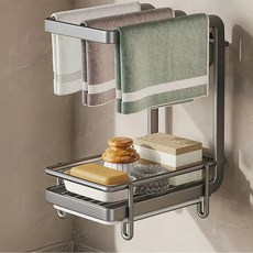 스페셜라이프 무타공 싱크대 접착식 주방 행주 건조대 수세미 거치대, 세로형 그레이