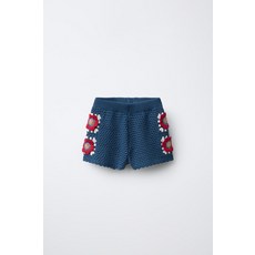 [국내발송] 자라 ZARA 크로셰 플라워 니트 버뮤다 팬츠 - 블루