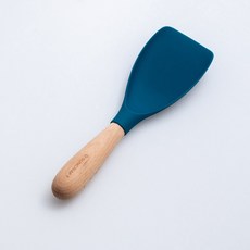 SUNCRAFT 木柄矽膠分裝勺 耐熱不沾鍋刮板 藍綠色, 1個, 藍綠色（現貨WW-214）