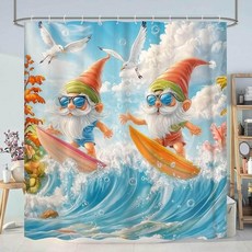 Dizifinn 해변 해안 샤워 커튼 바다 일출 경치 해상 욕실용 레트로 소박한 헛간 문 욕실 액세서리 세트 후크 포함 182.9 x 182.9cm(72 72인치), 블루