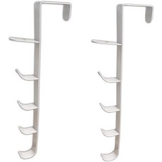 문고리 2팩 5개의 고리가 달린 문 걸이용 흰색 모자 선반 코트 로브 셔츠 벨트 가방 수건흰색을 위한 금속 재질의, White