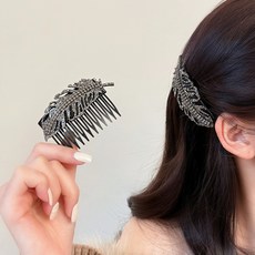 gouwa-314 나뭇잎 헤어 빗 정교하고 세련된 앞머리 빗 헤어 클립 헤어 액세서리, 1개, 큐빅 장식 나뭇잎 머리핀