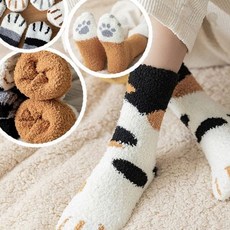 수면 고양이 보온 캐릭터 발가락 실내 양말 겨울 무늬 착용 동물 발바닥 귀여운